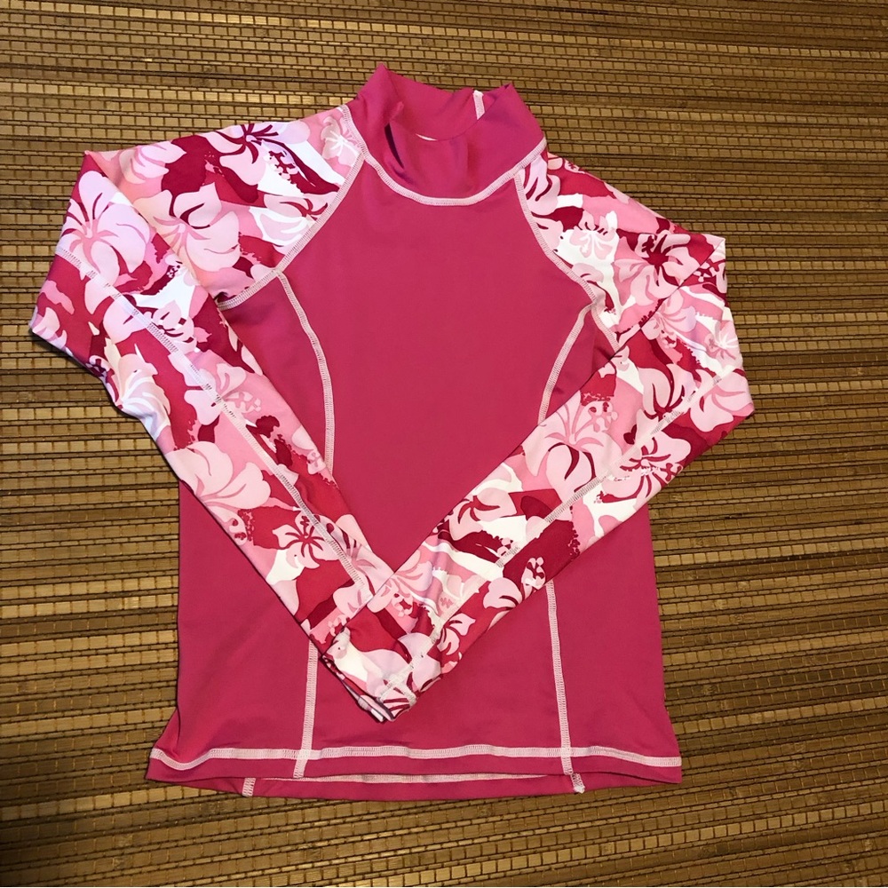 UPF 50+ pink Hibiscus 🌺 flower swim shirt size xs